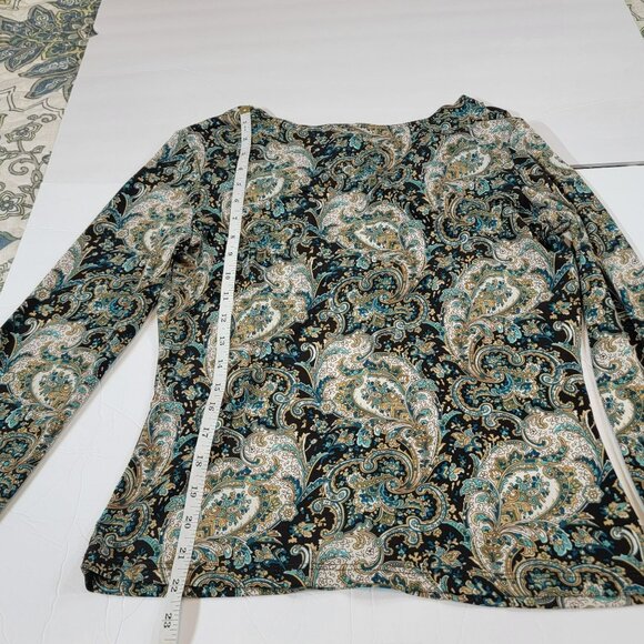 Perseption Concept Blouse, Women M, Brown,Blue & Tan Paisley, Shell,V Neck, EUC - Picture 10 of 11